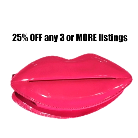 Hot Lips Clutch Mini Bag Fuchsia Pink Cosmetic Purse Decor Accessorie Kiss Lip - Picture 1 of 6